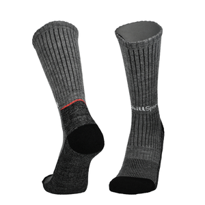Merino Wandersocken anthrazit als Paar, schwarze Ferse und Zehe mit rotem Streifen
