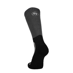 Dunkelgraue Wandersocke mit schwarzer Ferse und Zehe und Up-Logo
