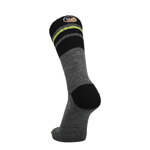 Merinofit Merino Laufsocken, mittelgrau mit schwarzem und neongrünem Rand