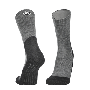 Merino Tencel Wandersocken, grau mit dunkelgrauem Bund und Up-Logo (Paar)