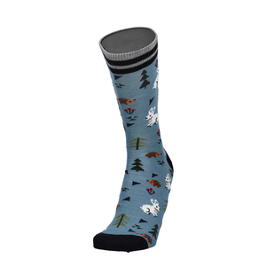 Blaue Merino Socke mit Hasenprint und schwarzem Rippbund