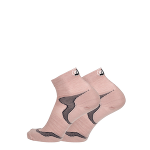Merino Wandersocken zartrosa mit schwarzem Chevronmuster und 'up' Logo am Bund