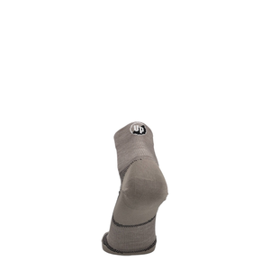 Taupe Melange Merino Wandersocke mit UP-Logo am Bund und verstärkter Sohle
