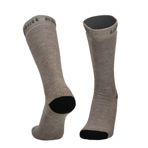 Zwei Taupe Melange Merinosocken mit schwarzer Zehe und Ferse, Paar.