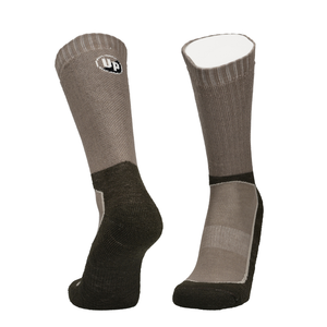 Wandersocken Taupe Melange mit UP-Logo am Bund und verstärkter Ferse/Fuß