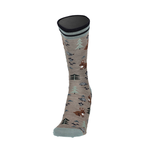 Beige Merino Socke mit Hasenprint und schwarzem Rippbund