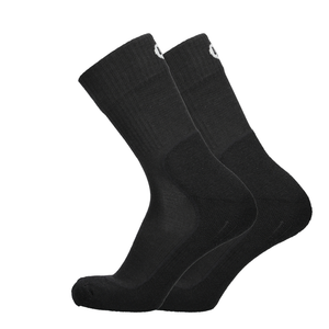 Wandersocken schwarz mit dunklerem Einsatz an Zehe und Ferse, gerippter Bund
