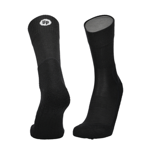 Wandersocken schwarz, zwei Paar-Ansichten mit dezenter Struktur und Label oben