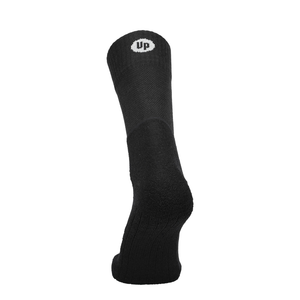 Merino Tencel Wandersocken, schwarze Crew-Socke mit Up-Logo