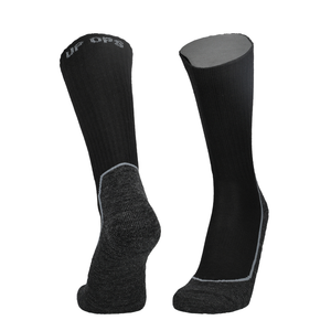Schwarze Merinosocken mit grauer Zehe und Ferse, gerippter Oberseite und dunkler Sohlenzone