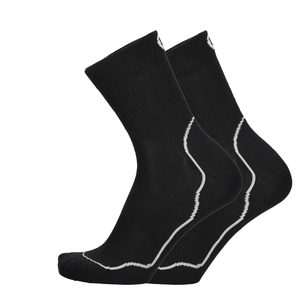 Merino Laufsocken schwarz mit weißen Nähten und Meshzonen am Fuß