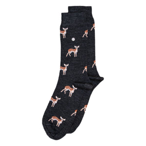 Hirsch Lifestyle Merino Socken mit lustigem Reh-Design, aus hochwertiger Merinowolle, bequem und nachhaltig.