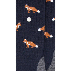 Fuchs Merino Wandersocken mit Frotteesohle in Dunkelblau mit Tiermuster