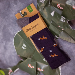 Fuchs Merino Wandersocken mit Frotteesohle in Dunkelblau mit Fuchse