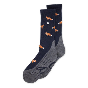 Fuchs Merino Wandersocken mit Frotteesohle in Dunkelblau mit Tiermotiv