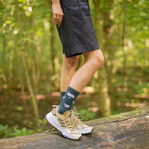 Schaf Merino Wandersocken mit Frotteesohle, grün mit Tiermotiven, ideal für Hiking und Komfort.