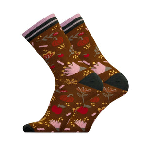 Herbstgarten Pattern Socke in warmen Herbstfarben mit stilvollem Muster für jeden Anlass im Braun.