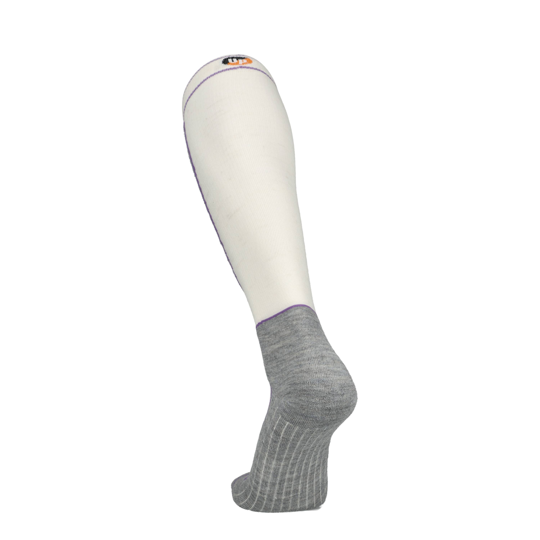 Kniehohe Merino Skisocke off-white mit grauer Ferse/Zehe