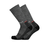 Merino Wandersocken anthrazit mit schwarzer Ferse/Zehe und roten Akzenten, gerippter Schaft