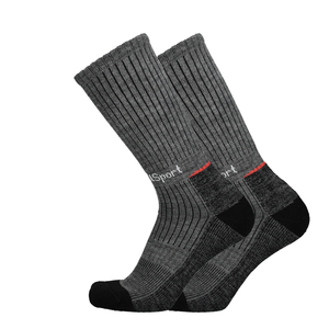 Merino Wandersocken anthrazit mit schwarzer Ferse/Zehe und roten Akzenten, gerippter Schaft