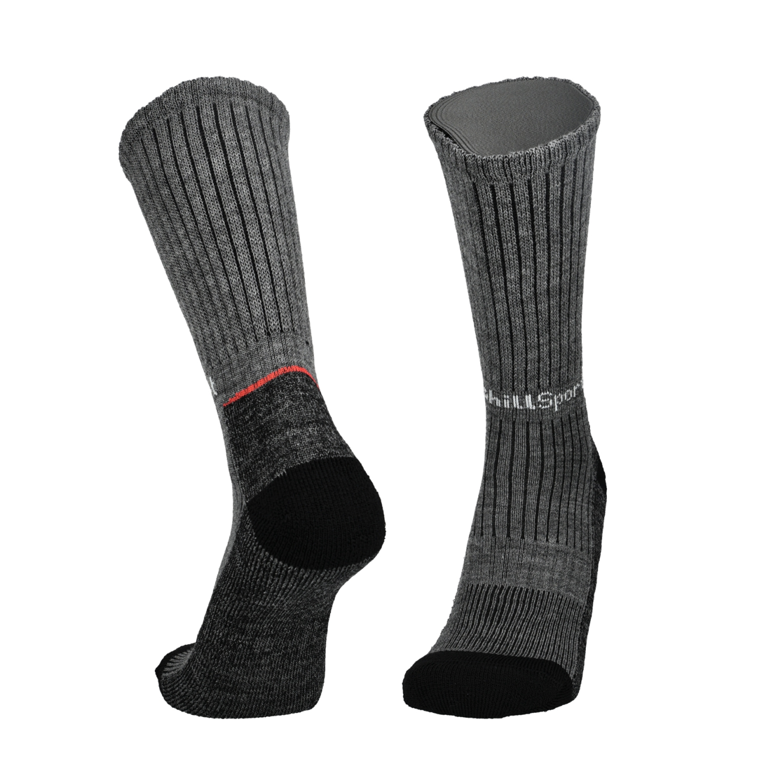 Merino Wandersocken anthrazit als Paar, schwarze Ferse und Zehe mit rotem Streifen