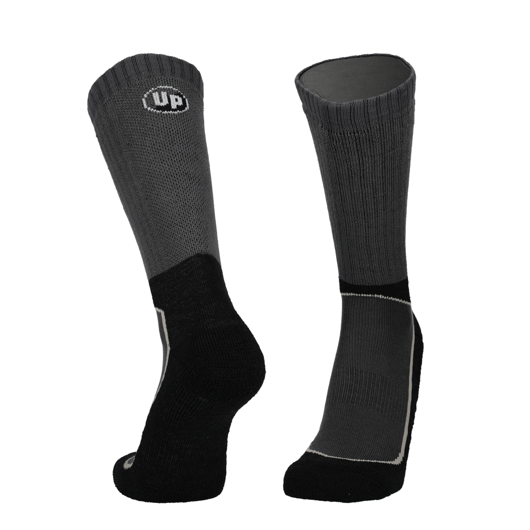 Dunkle Wandersocken mit Kontrastrand und Up-Logo