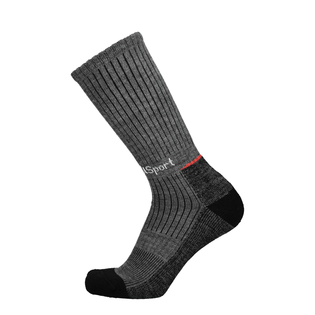 Merino Wandersocken anthrazit mit schwarzer Ferse und Zehe, rote Akzente