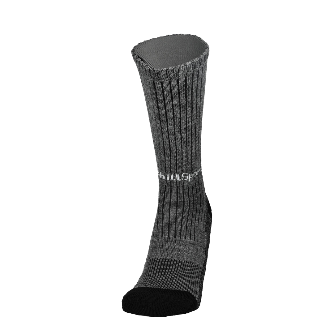Merino Wandersocken anthrazit mit schwarzer Zehe, geripptem Schaft und Logo