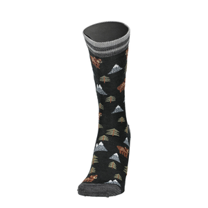 Merino Socken mit Waldprint, dunkelgrau mit grauen Bündchen und Tiermuster