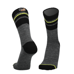 Dunkelgraue Laufsocken mit schwarzem Bund und limettengrünen Details, Paar
