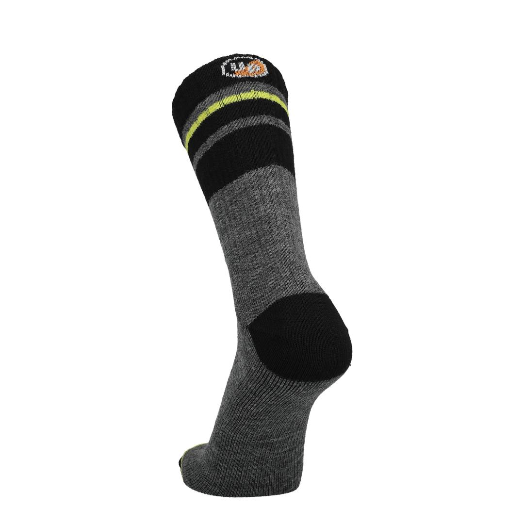 Merinofit Merino Laufsocken, mittelgrau mit schwarzem und neongrünem Rand
