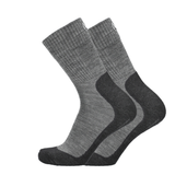 Wandersocken in Mittelgrau mit dunkelgrauer Zehe und Ferse, Rippstruktur oben