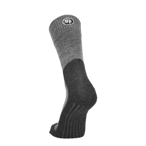 Merino Tencel Wandersocke, mittelgrau mit dunkelgrauer Ferse/Zehe und Up-Logo