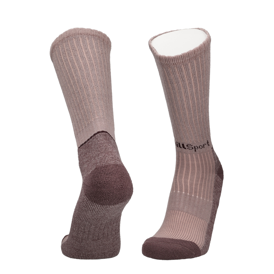 Napa dicke Merino Wandersocken in Rosa; gerippter Schaft mit dunkelbrauner Ferse und Zehe