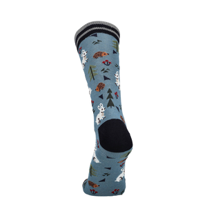 Blaue Merino Socke mit Hasenprint und schwarzer runder Zehe