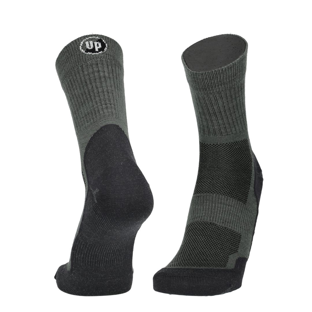 Merino Laufsocken graugrün mit schwarzem Einsatz und Meshpaneelen