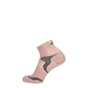 Merino Wandersocke zartrosa mit schwarzem Chevronmuster am Schaft und 'up' Tag