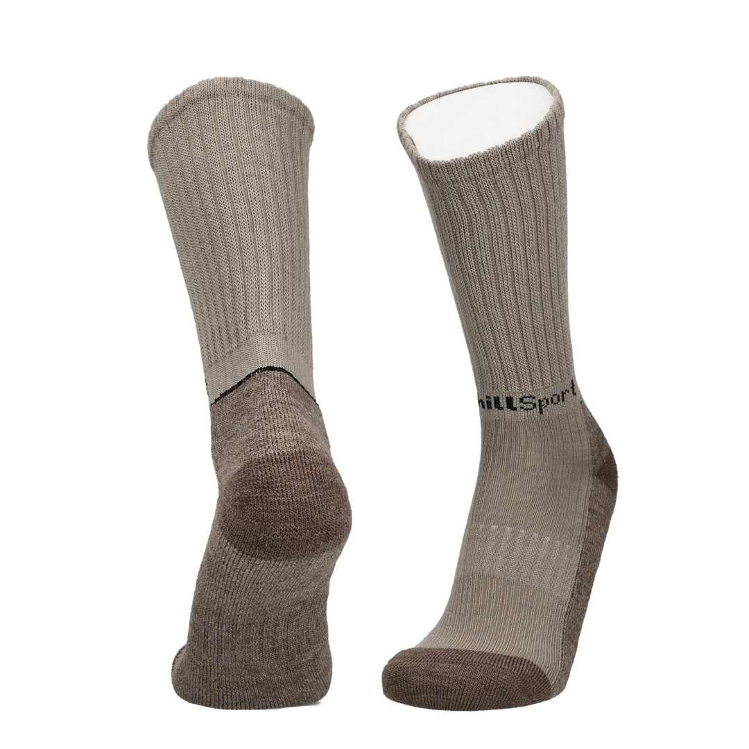 Napa dicke Merino Wandersocken in Sandfarbe mit dunkelbrauner Ferse und Zehe