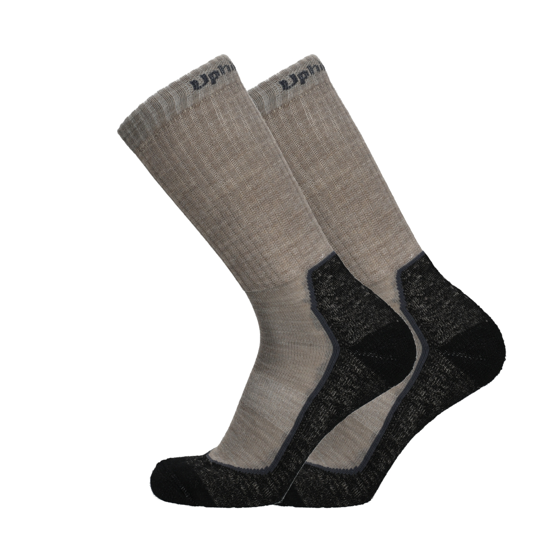 Taupe Melange Merinosocken mit schwarzer Zehen- und Fersenverstärkung und schwarzem Einsatz
