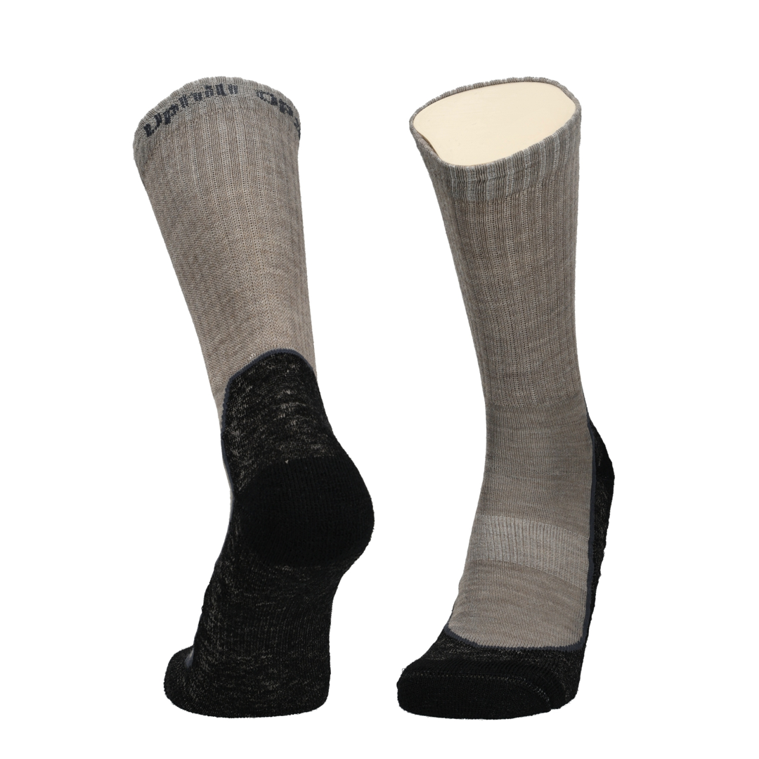 Paar Merino Socken, taupe mit schwarzer Ferse und Zehe