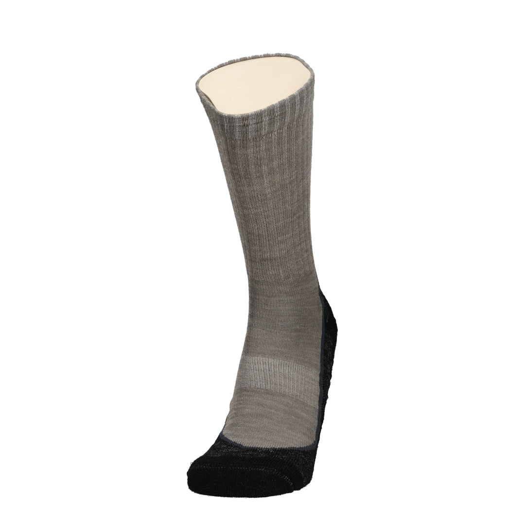 Taupe Merino Socke mit schwarzer Ferse und Zehenbereich, gerippter Schaft
