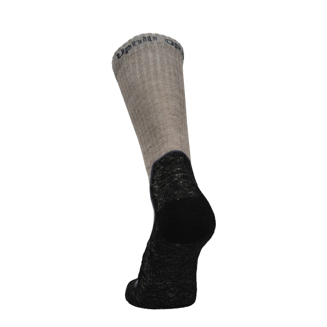 Taupe Merino Socke mit schwarzer Ferse und Spitze, gerippte Oberseite