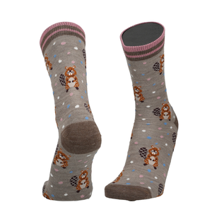 Paar Merino Socken mit Biberprint, grau mit blauen Punkten und gestreiftem Bund