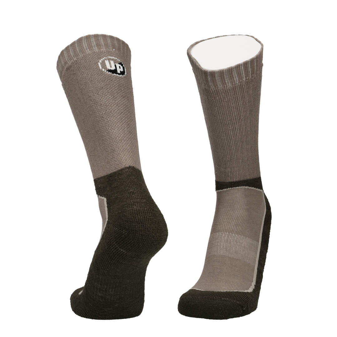 Wandersocken Taupe Melange mit UP-Logo am Bund und verstärkter Ferse/Fuß