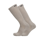 Beige taktische Merino Socken, hohes Modell mit Markenprint oben