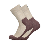 Wandersocken beige mit bordeauxroter Zehe und Ferse, gerippter Bund