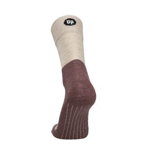 Wandersocken beige mit bordeauxrotem Fußbereich, gerippte Zehe und Ferse