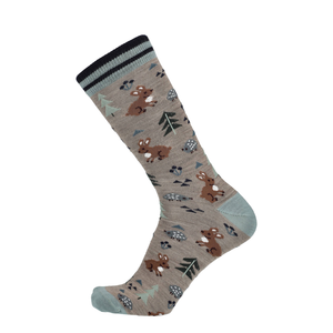 Beige Merino Socke mit Hasenprint und schwarzem Rippbund