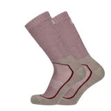 Wandersocken rosa mit bordeauxroten Kontrastbahnen und Zehenverstärkung
