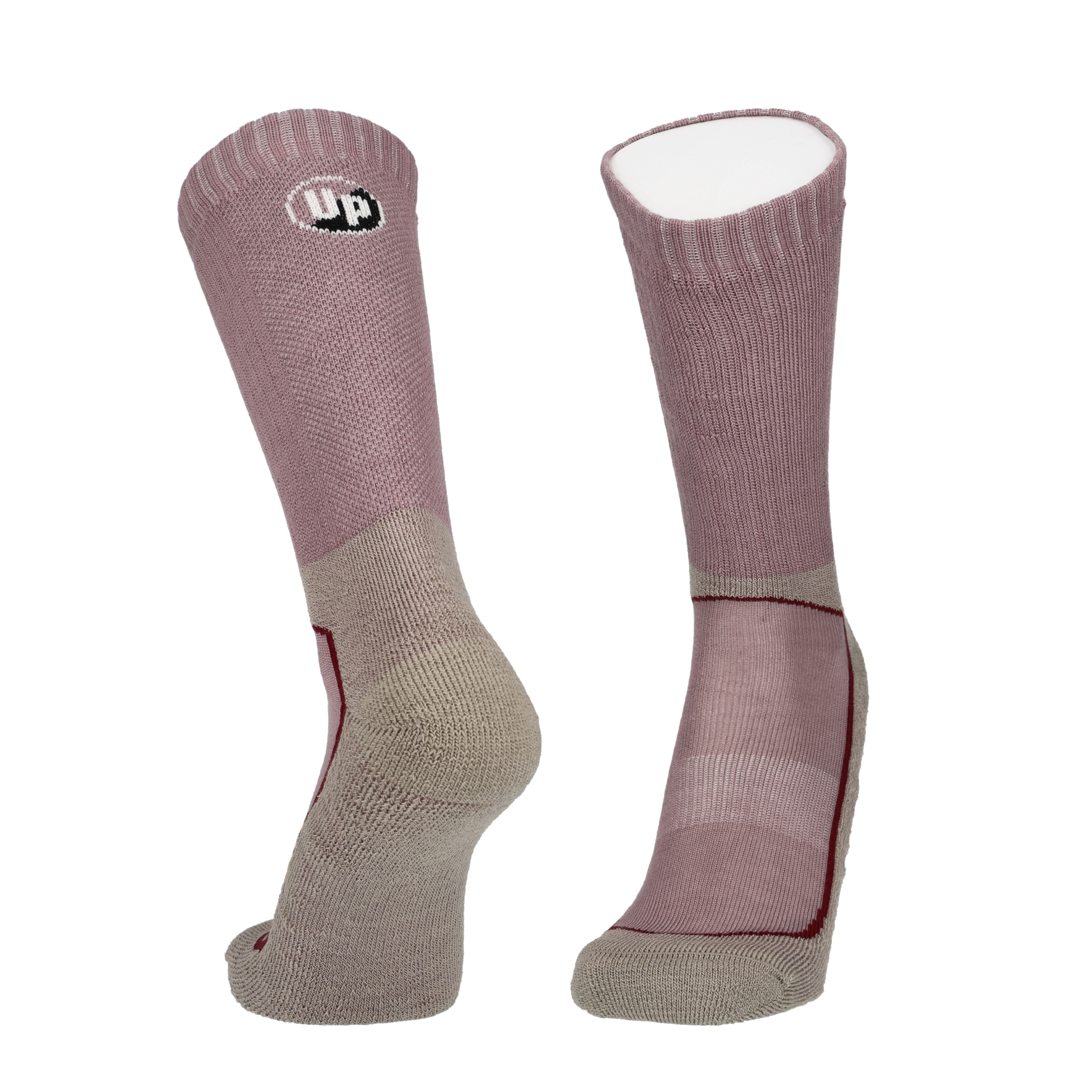 Wandersocken rosa mit UP-Logo und bordeauxrotem Kontrasteinsatz am Spann